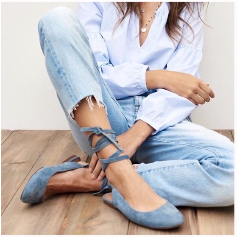 Madewell | Blue Suede April Lace Up Flats